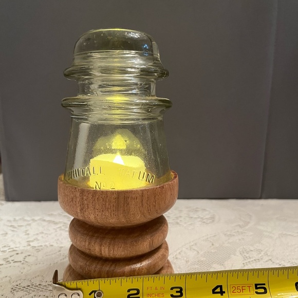 Vintage Glass Insulator on Handmade Wooden Base “Redneck” Fairy Lamp - Picture 3 of 5